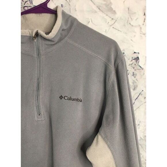 Columbia Large Mens Fleece Pullover Sweater Light Gray 1/3 Zip High/Mock Neck - Picture 4 of 12
